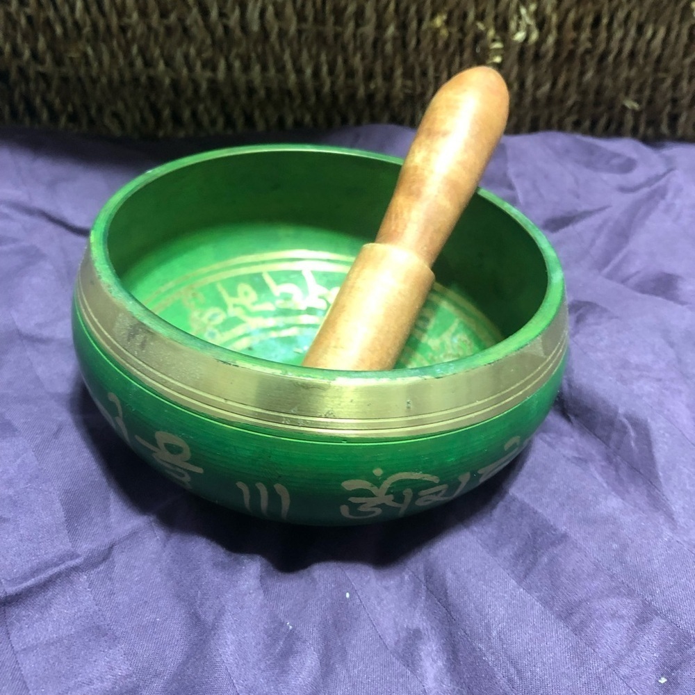 Green Tibetian Singing Bowl with Wooden Mallet